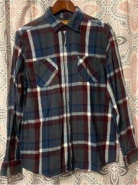 Red Camel Men's Plaid Shirt in Blue & Maroon Size Large